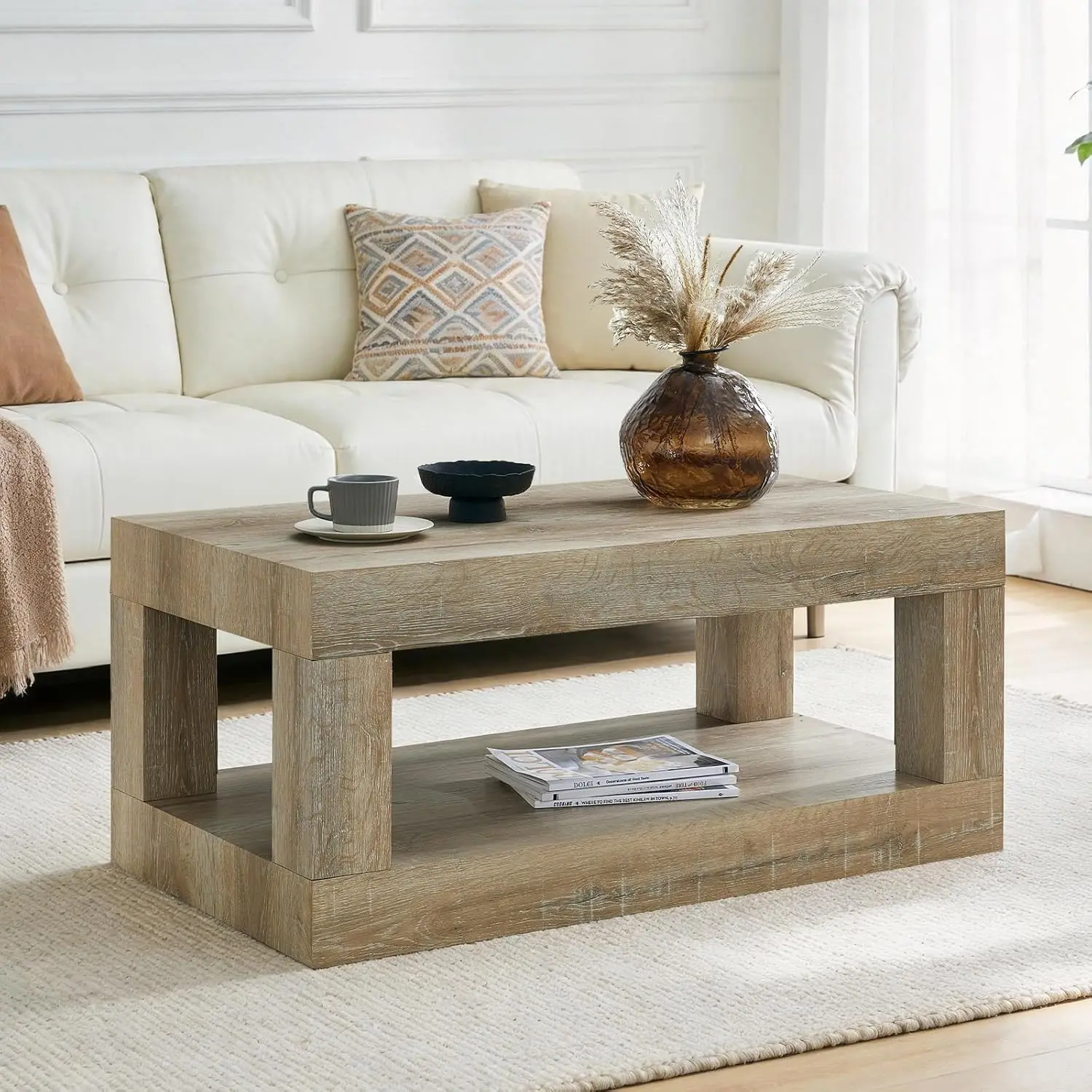 39.37" Rectangular Coffee Table with Storage 2-Tier Thick Top Rustic Center for Living Room Office Apartment, Customized
39.37" Rectangular Coffee Table with Storage 2-Tier Thick Top Rustic Center for Living Room Office Apartment, Customized