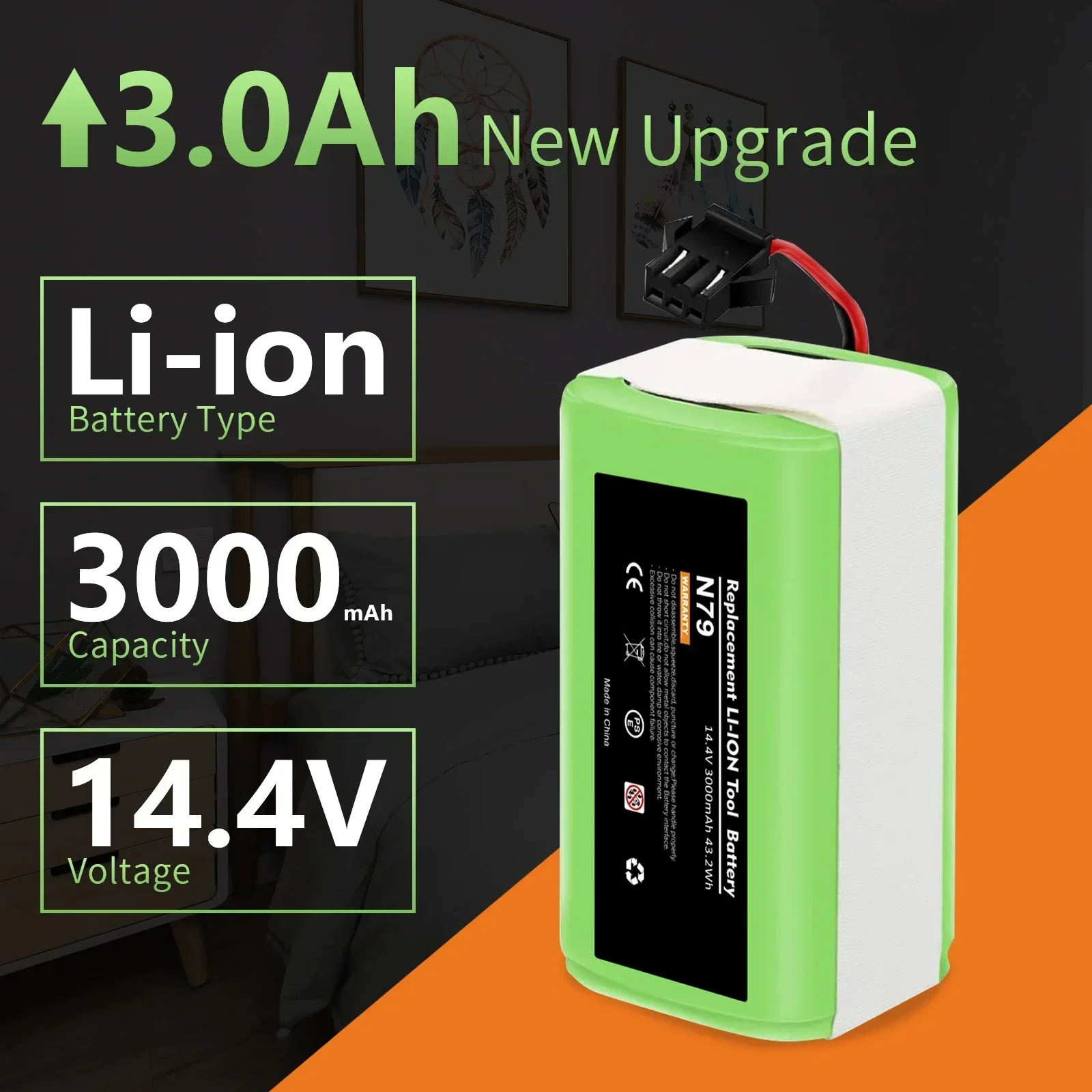 14.4V 3000mAh Li-ion Battery for Conga Excellence 950 990 1090 1790 1990 Deebot N79S N79 DN622 Eufy Robovac 11S 12 X500
14.4V 3000mAh Li-ion Battery for Conga Excellence 950 990 1090 1790 1990 Deebot N79S N79 DN622 Eufy Robovac 11S 12 X500