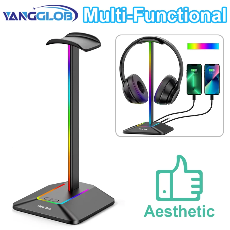 RGB Headphones Stand Holder with 2 USB Ports Desk Gaming Headset Cool Display Holder Non-Slip Rubber Base for Gamer
RGB Headphones Stand Holder with 2 USB Ports Desk Gaming Headset Cool Display Holder Non-Slip Rubber Base for Gamer