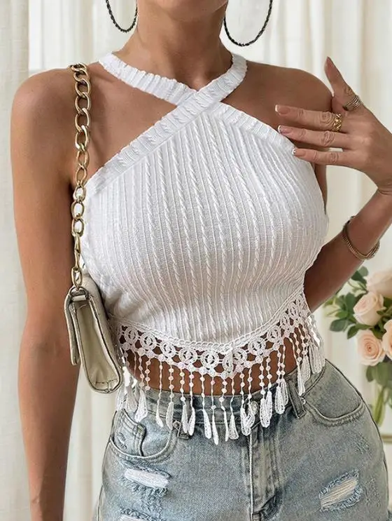 2026 Elegant Summer New Women's Tassel Sexy Hanging Neck Vest Design Sense Short Sleeveless Top Female Clothing
2026 Elegant Summer New Women's Tassel Sexy Hanging Neck Vest Design Sense Short Sleeveless Top Female Clothing