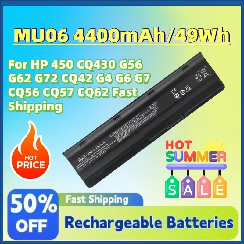 High-Capacity MU06 4400mAh/49Wh 11.1V Laptop Battery for HP 450 CQ430 G56 G62 G72 CQ42 G4 G6 G7 CQ56 CQ57 CQ62 Fast Shipping
High-Capacity MU06 4400mAh/49Wh 11.1V Laptop Battery for HP 450 CQ430 G56 G62 G72 CQ42 G4 G6 G7 CQ56 CQ57 CQ62 Fast Shipping
