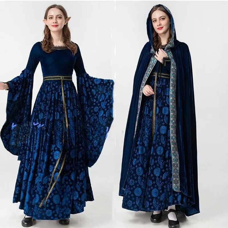 Halloween Medieval Court Costume Dress with Hood And Trumpet Sleeves Long Gown And Robe Women's Ethnic Fashion Stage Wear
Halloween Medieval Court Costume Dress with Hood And Trumpet Sleeves Long Gown And Robe Women's Ethnic Fashion Stage Wear