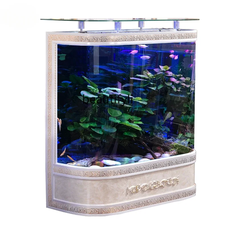 Double-round Curved Living Room Wall-Mounted Lazy People Free of Change One-Click Drainage Household Lucky Fish Tank
Double-round Curved Living Room Wall-Mounted Lazy People Free of Change One-Click Drainage Household Lucky Fish Tank