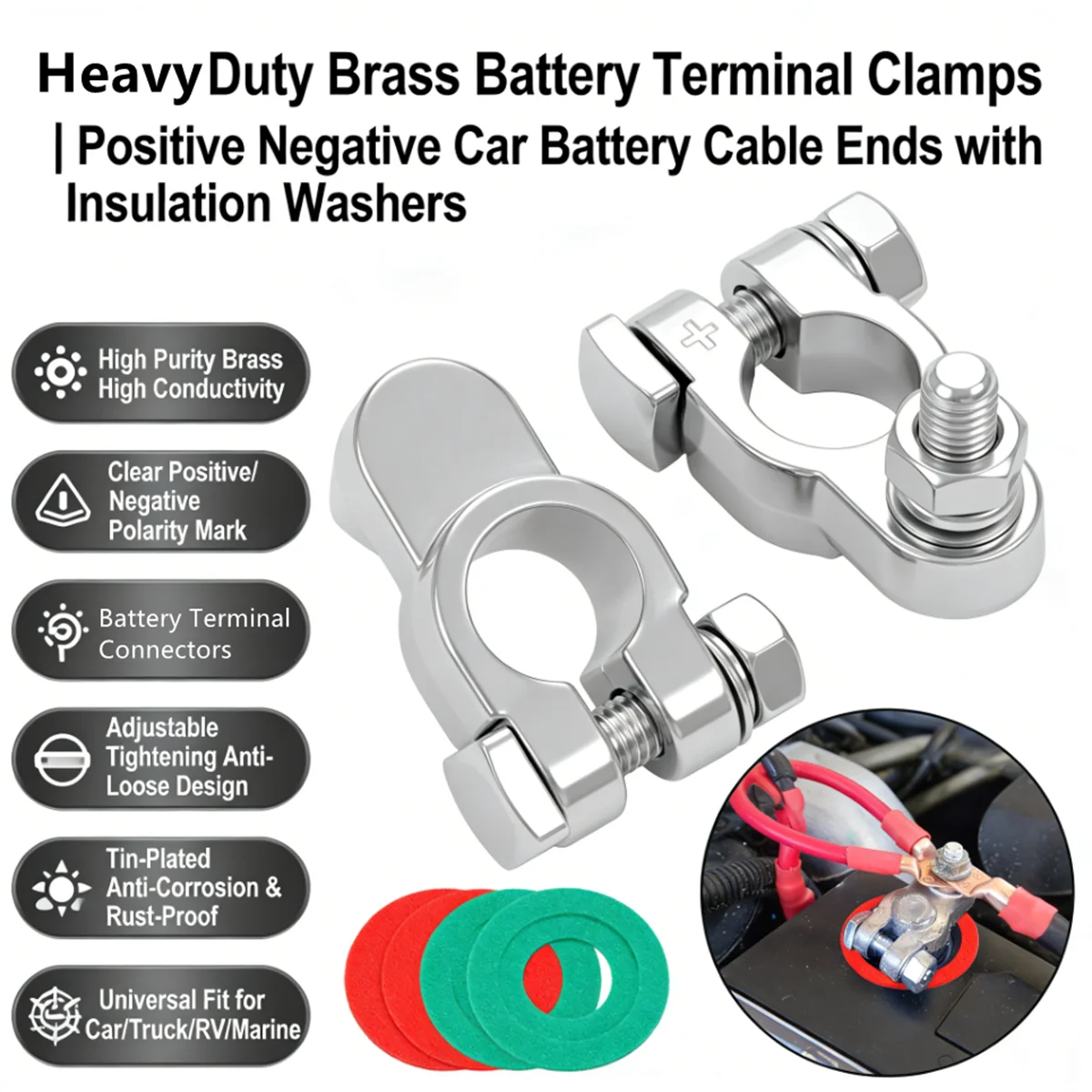 1Pair Battery Terminal Clamp Zinc Alloy Positive Negative Pole Auto Car Screw Connector Car Battery Terminal Clamp With 2 Washer
1Pair Battery Terminal Clamp Zinc Alloy Positive Negative Pole Auto Car Screw Connector Car Battery Terminal Clamp With 2 Washer