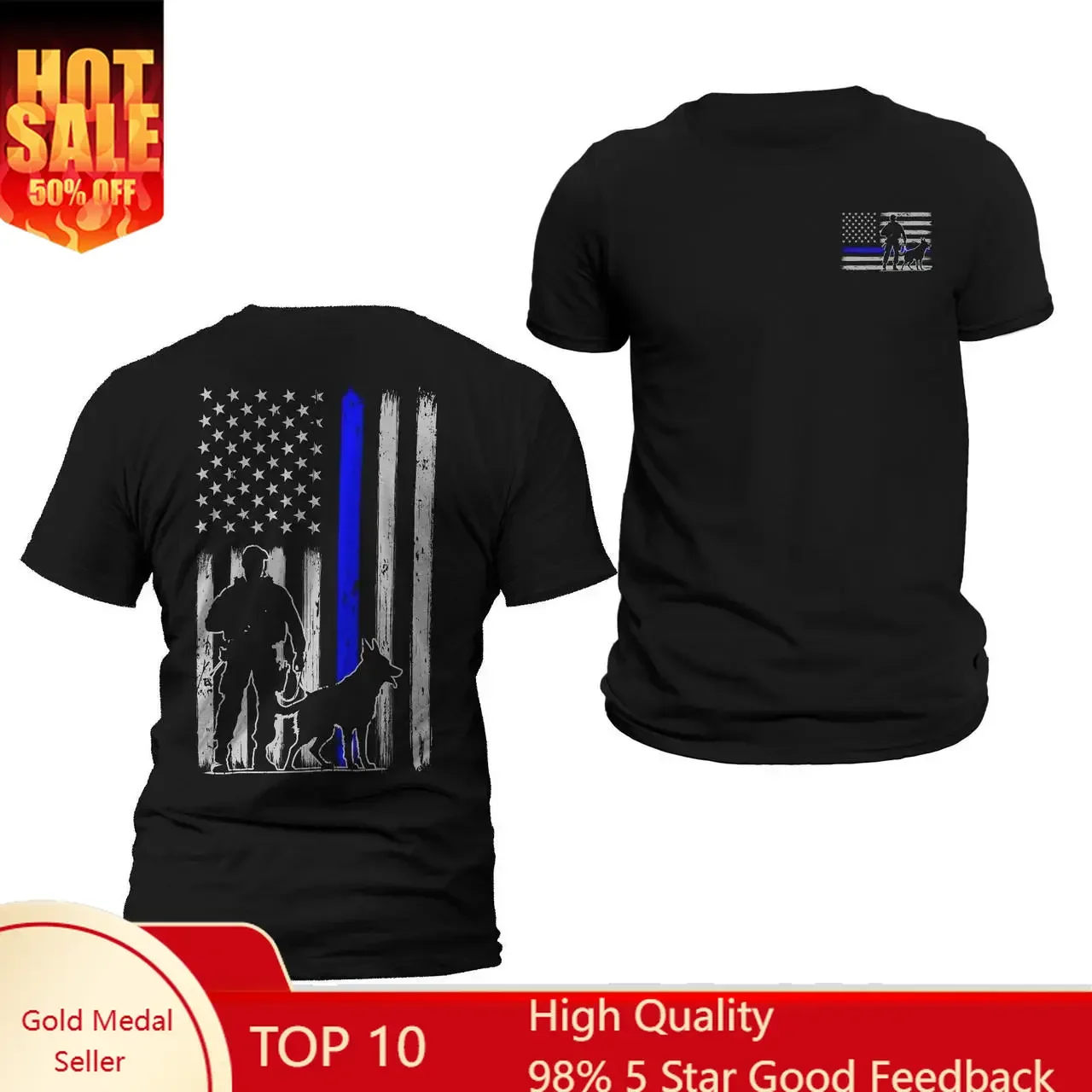 Police K-9 Unit Thin Blue Line Flag Front & Back Print Vertical Brushed Design T-Shirt Casual Classic Crewneck Menswear
Police K-9 Unit Thin Blue Line Flag Front & Back Print Vertical Brushed Design T-Shirt Casual Classic Crewneck Menswear