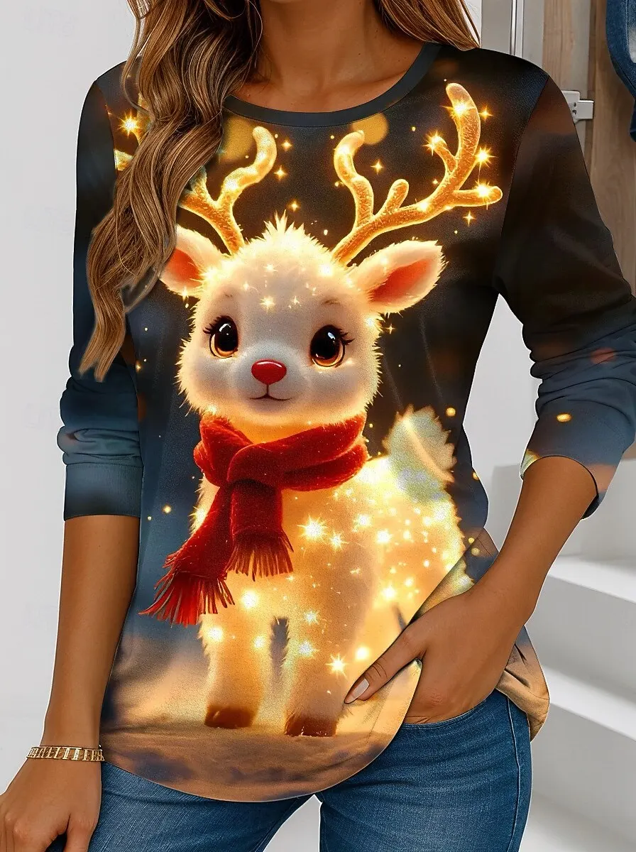 Fashion Creative 3D Elk Graphic Women's T-Shirt Autumn Winter Casual Long Sleeve O-Neck Tops Christmas Theme Comfortable Clothes
Fashion Creative 3D Elk Graphic Women's T-Shirt Autumn Winter Casual Long Sleeve O-Neck Tops Christmas Theme Comfortable Clothes
