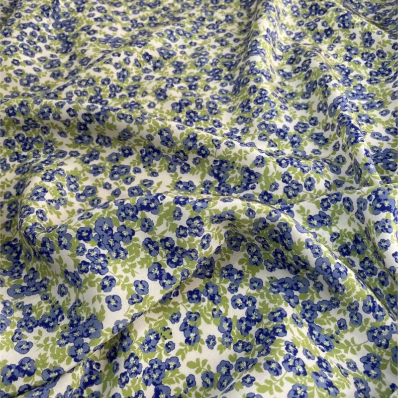 Summer blue-green small floral pure silk double crepe fabric dress half skirt shirt
Summer blue-green small floral pure silk double crepe fabric dress half skirt shirt