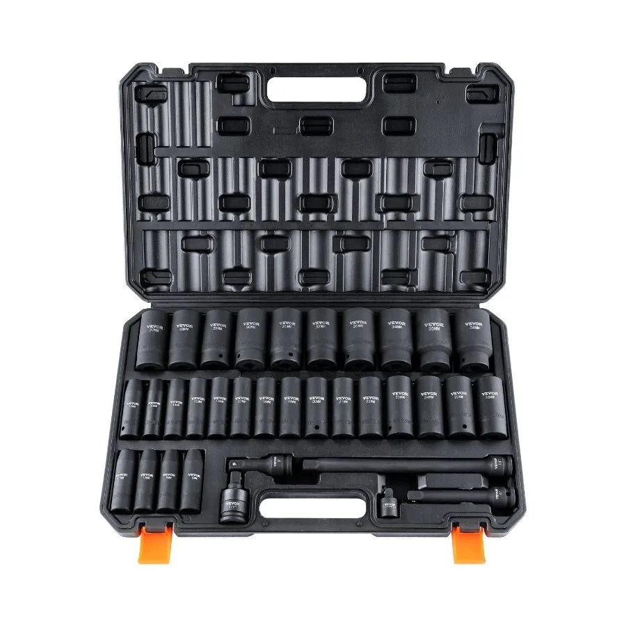 1/2 Drive Deep Impact Socket Set 34pcs Metric 8-36mm 6 Point Cr-MO Alloy Steel Rugged Construction Black for Auto Repair Includ
1/2 Drive Deep Impact Socket Set 34pcs Metric 8-36mm 6 Point Cr-MO Alloy Steel Rugged Construction Black for Auto Repair Includ