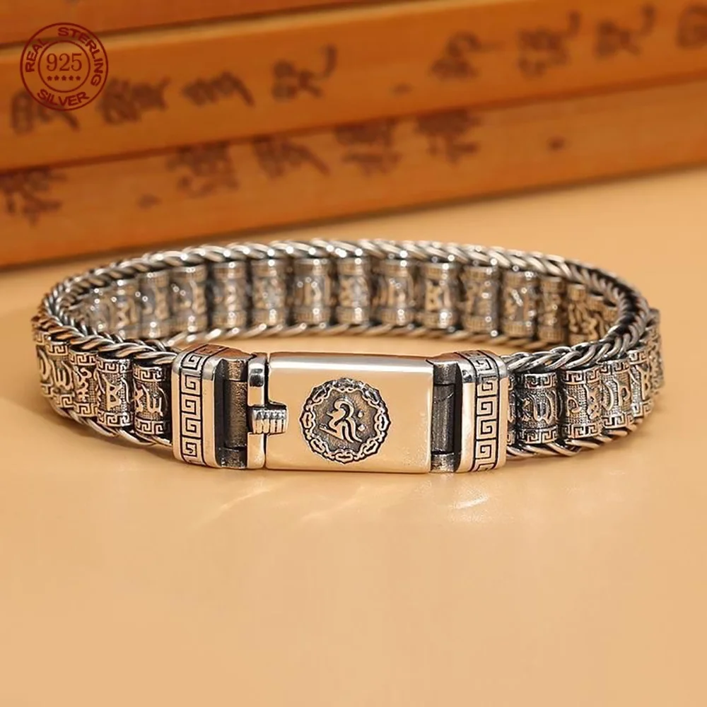 100% Real Solid S925 Silver Retro Lucky Six-Character Mantra Man Bracelet Thick Style Domineering Trend Personality Jewelry
100% Real Solid S925 Silver Retro Lucky Six-Character Mantra Man Bracelet Thick Style Domineering Trend Personality Jewelry