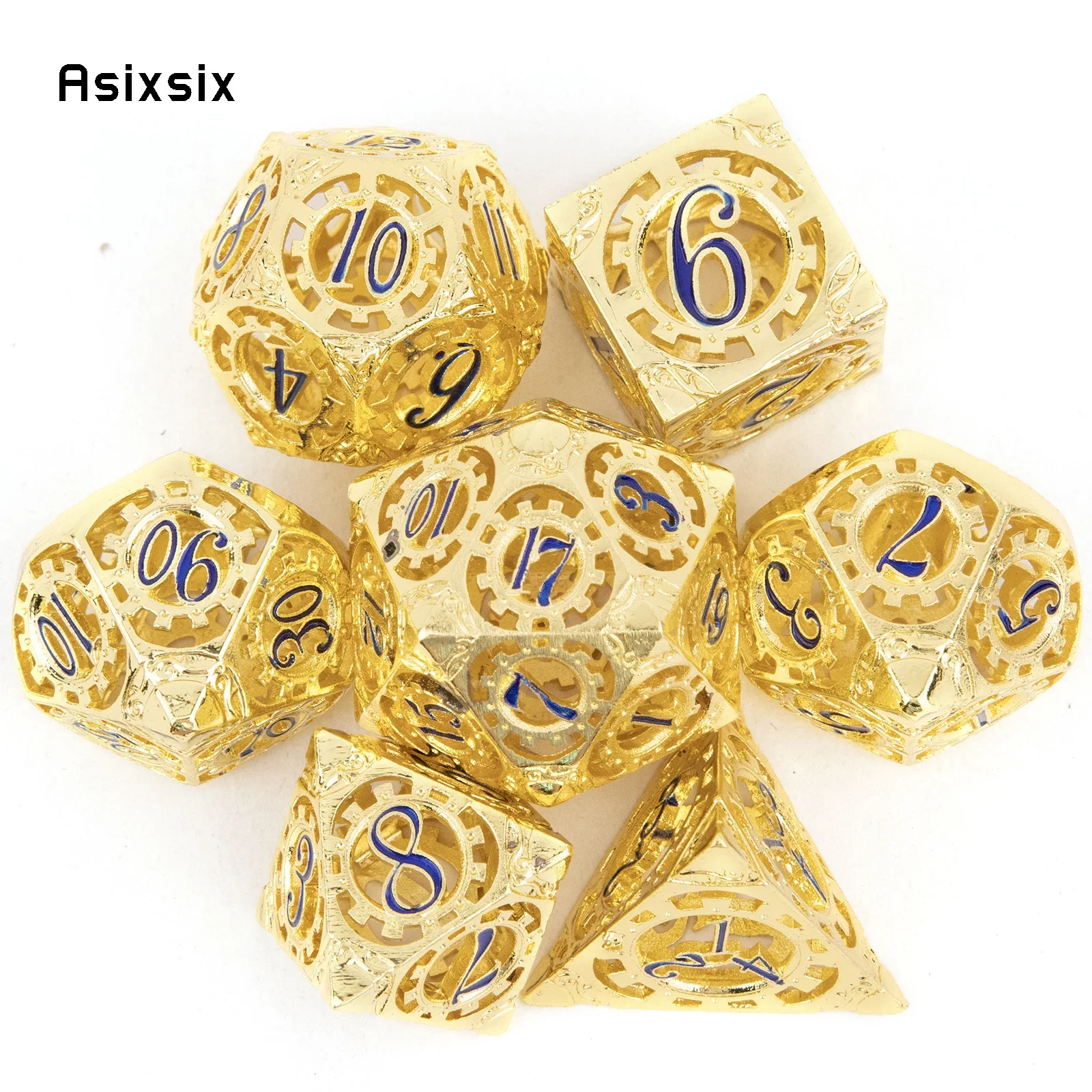 7 Pcs Yellow Blue Gear Wheel Metal Dice Hollow Metal Polyhedral Dice Set Suitable for Role-Playing RPG Board Game Card Game
7 Pcs Yellow Blue Gear Wheel Metal Dice Hollow Metal Polyhedral Dice Set Suitable for Role-Playing RPG Board Game Card Game