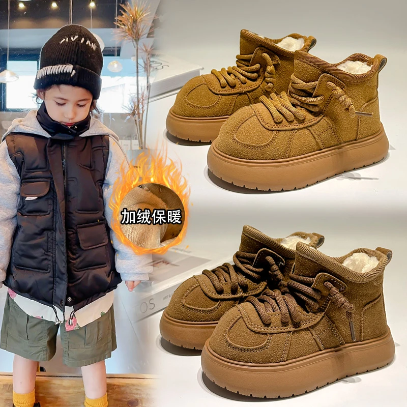 Детские зимние сапоги, нескользящая детская теплая хлопковая обувь с мягкой подошвой, теплые термосапоги на толстом плюшевом меху для мальчиков и девочек
