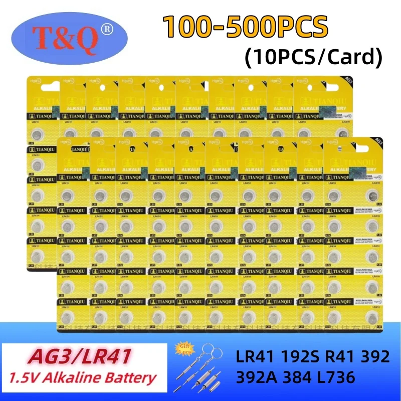 100-500pcs 1.5V AG3 LR41 192S R41 392 392A 384 L736 Alkaline Button Coin Cell Battery For Toy Calculator Watch Battery
100-500pcs 1.5V AG3 LR41 192S R41 392 392A 384 L736 Alkaline Button Coin Cell Battery For Toy Calculator Watch Battery