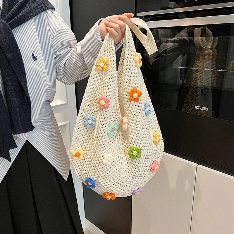 Women Flower Knitted Shoulder Bag Fashion Handbag Lightweight Crochet Tote Bag Casual Top Handle Bag Outdoor beach Travel Tote
Women Flower Knitted Shoulder Bag Fashion Handbag Lightweight Crochet Tote Bag Casual Top Handle Bag Outdoor beach Travel Tote