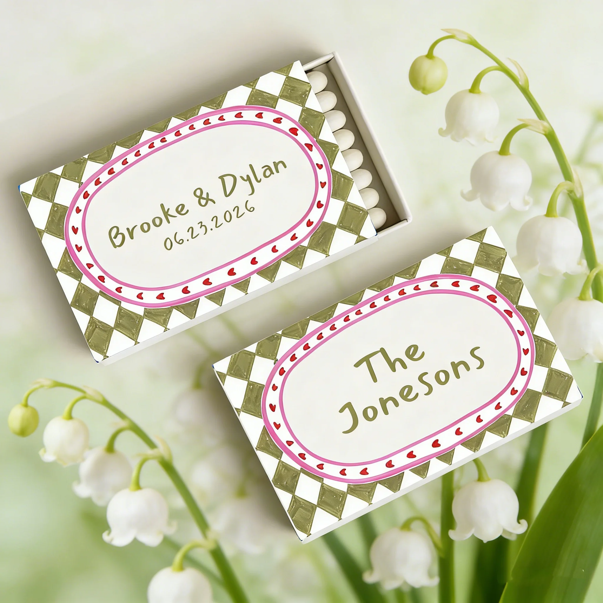 Custom Green & Pink Artsy Theme Wedding Matchboxes, Personalized Design Party Favors for Guests, Unique Wedding Souvenirs
Custom Green & Pink Artsy Theme Wedding Matchboxes, Personalized Design Party Favors for Guests, Unique Wedding Souvenirs