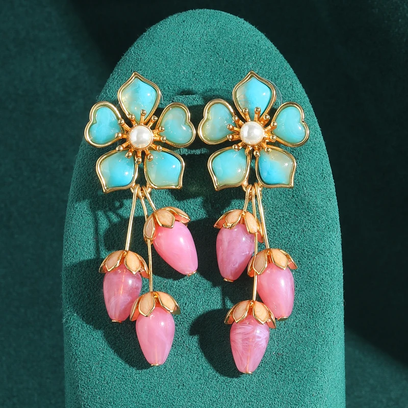 Luxury Blue Flower Earrings Dangle Natural Stone Pink Strawberry Rose Quartz Drop Gold Color Accessories Jewelry Woman 2025
Luxury Blue Flower Earrings Dangle Natural Stone Pink Strawberry Rose Quartz Drop Gold Color Accessories Jewelry Woman 2025