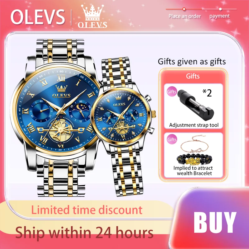 OLEVS Top Luxury Brand Romantic Couples Watche Multifunctional Quartz Watch Timer Waterproof Men's and Women's Watches Original
OLEVS Top Luxury Brand Romantic Couples Watche Multifunctional Quartz Watch Timer Waterproof Men's and Women's Watches Original