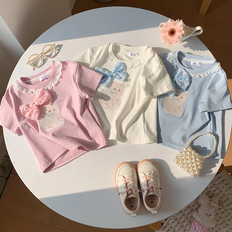 2-10T Toddler Kid Baby Girl Summer Clothes Cat Print Girls T Shirt Short Sleeve Lace Top Elegant Princess Tshirt Infant Outfit
2-10T Toddler Kid Baby Girl Summer Clothes Cat Print Girls T Shirt Short Sleeve Lace Top Elegant Princess Tshirt Infant Outfit