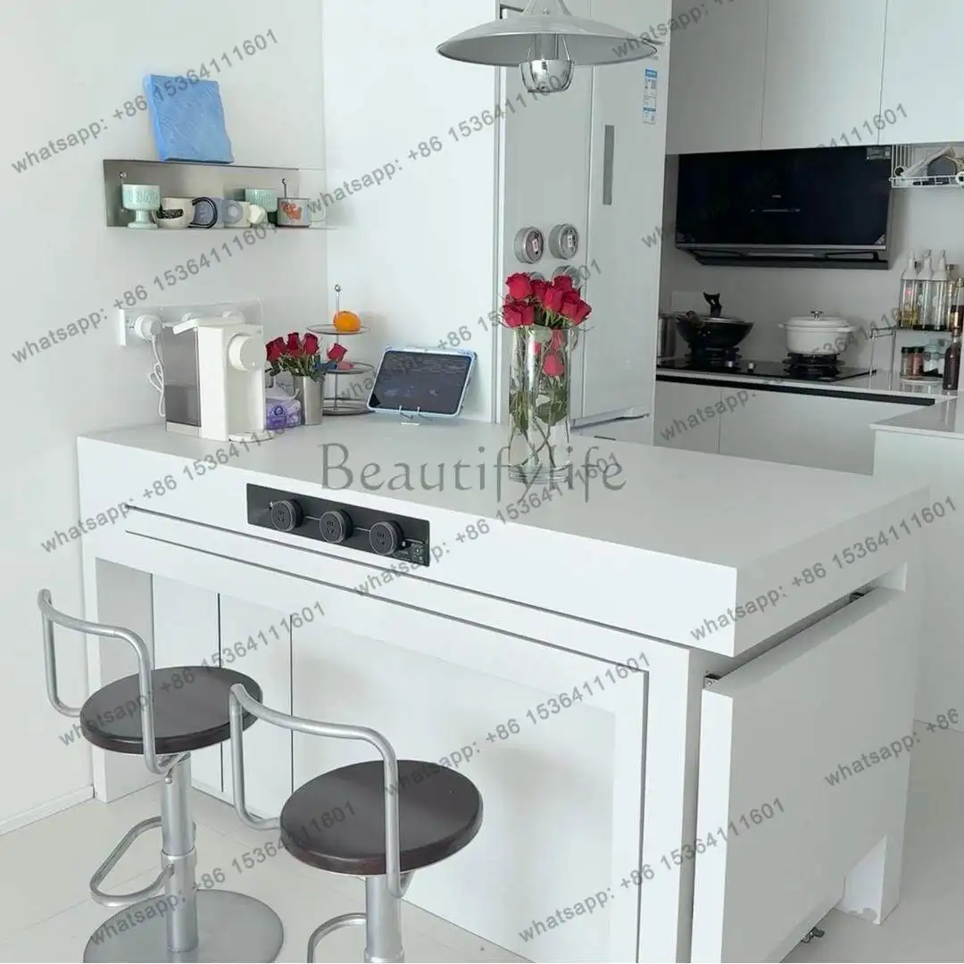 Light luxury island dining table integrated home retractable rotating premium open kitchen bar slate
Light luxury island dining table integrated home retractable rotating premium open kitchen bar slate