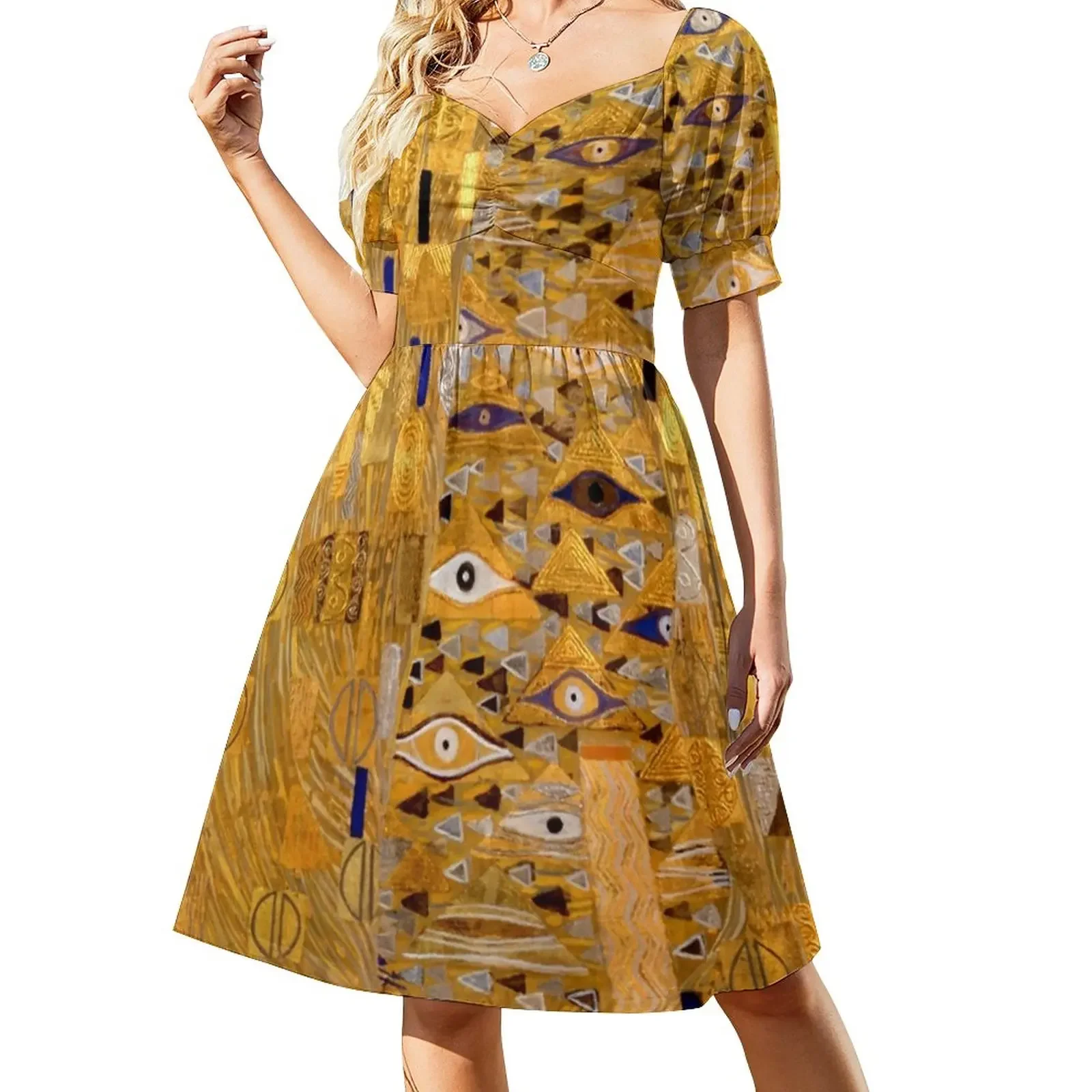Adele Bloch-Bauer I - Detail by Gustav Klimt Gold Short-Sleeved Dress women evening dress elegant women's sets dress party night
Adele Bloch-Bauer I - Detail by Gustav Klimt Gold Short-Sleeved Dress women evening dress elegant women's sets dress party night