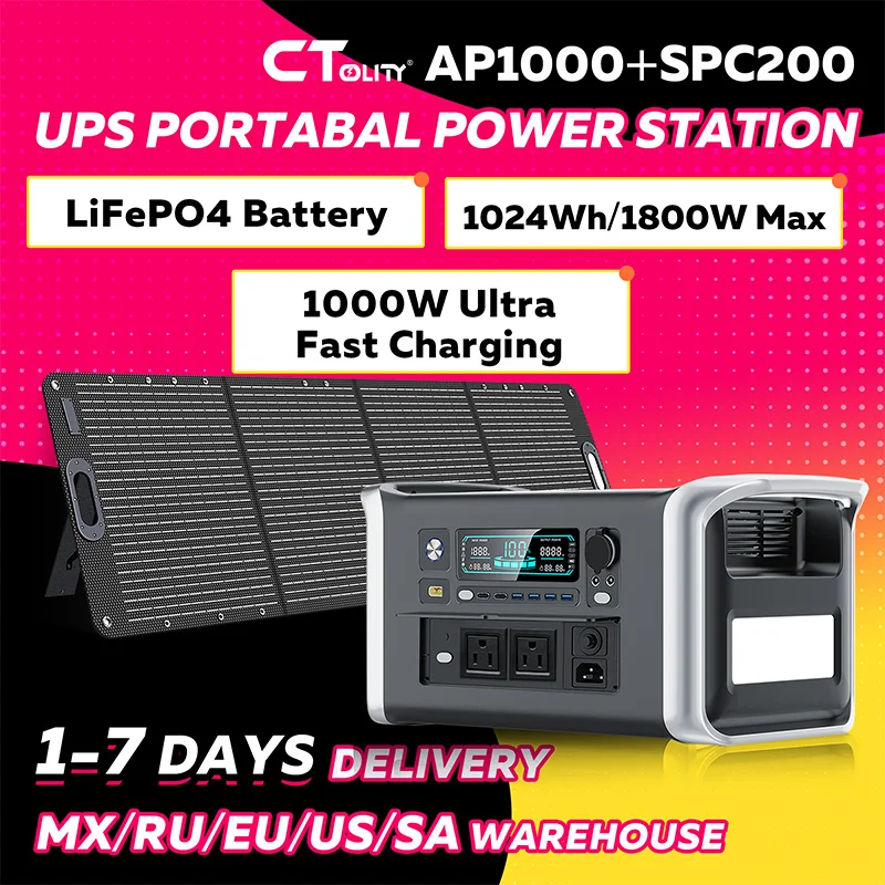 CTOLITY AP1000 Солнечный генератор 1600 Вт 1024 Втч Портативная электростанция LiFePO4 (LFP) Аккумулятор 200 Вт Солнечная панель AC/DC BMS Awaryjne
CTOLITY AP1000 Солнечный генератор 1600 Вт 1024 Втч Портативная электростанция LiFePO4 (LFP) Аккумулятор 200 Вт Солнечная панель AC/DC BMS Awaryjne