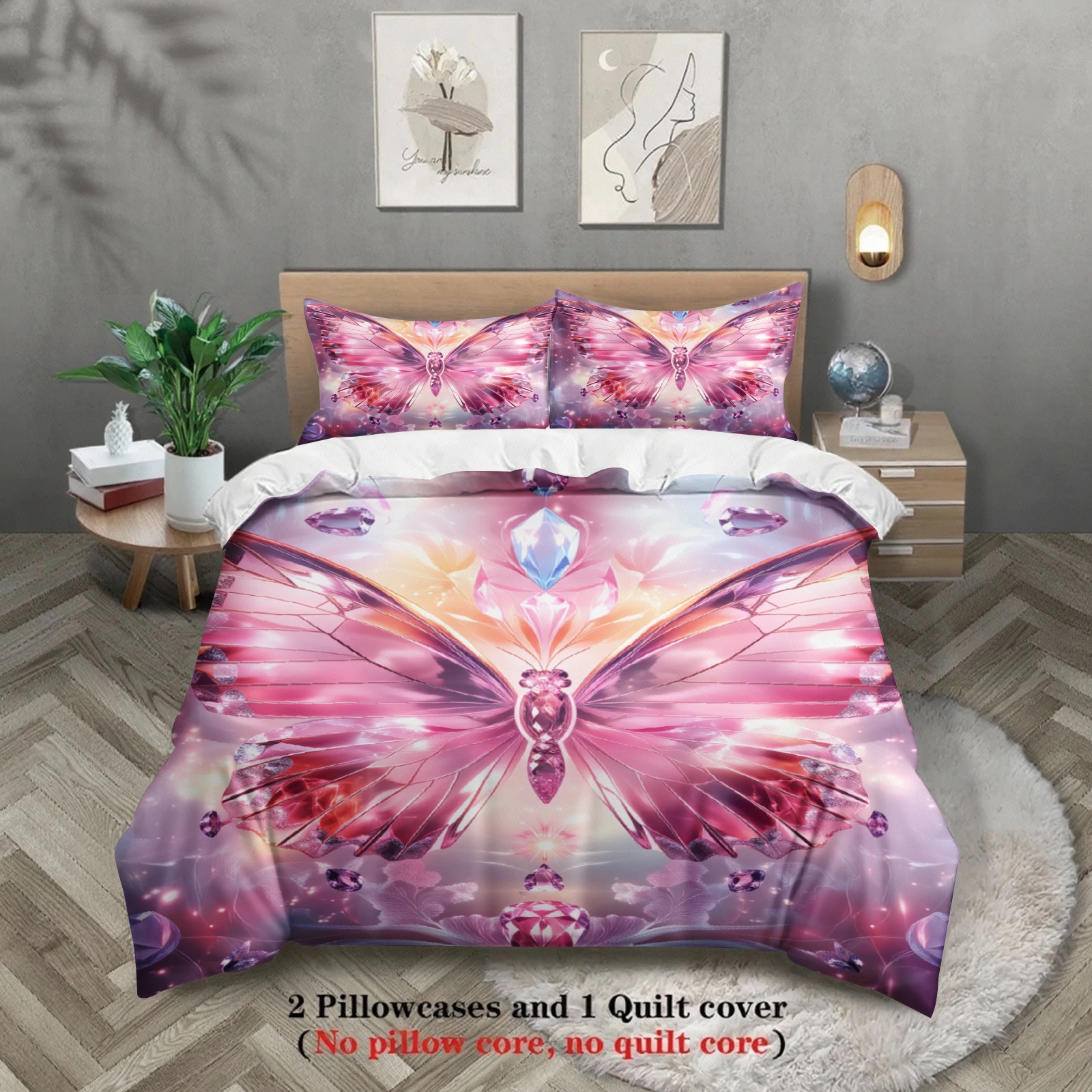 Комплект постельного белья с принтом бабочек, розово-фиолетовый, с дизайном кристаллических бабочек, включает пододеяльник и наволочки для декора спальни
Комплект постельного белья с принтом бабочек, розово-фиолетовый, с дизайном кристаллических бабочек, включает пододеяльник и наволочки для декора спальни