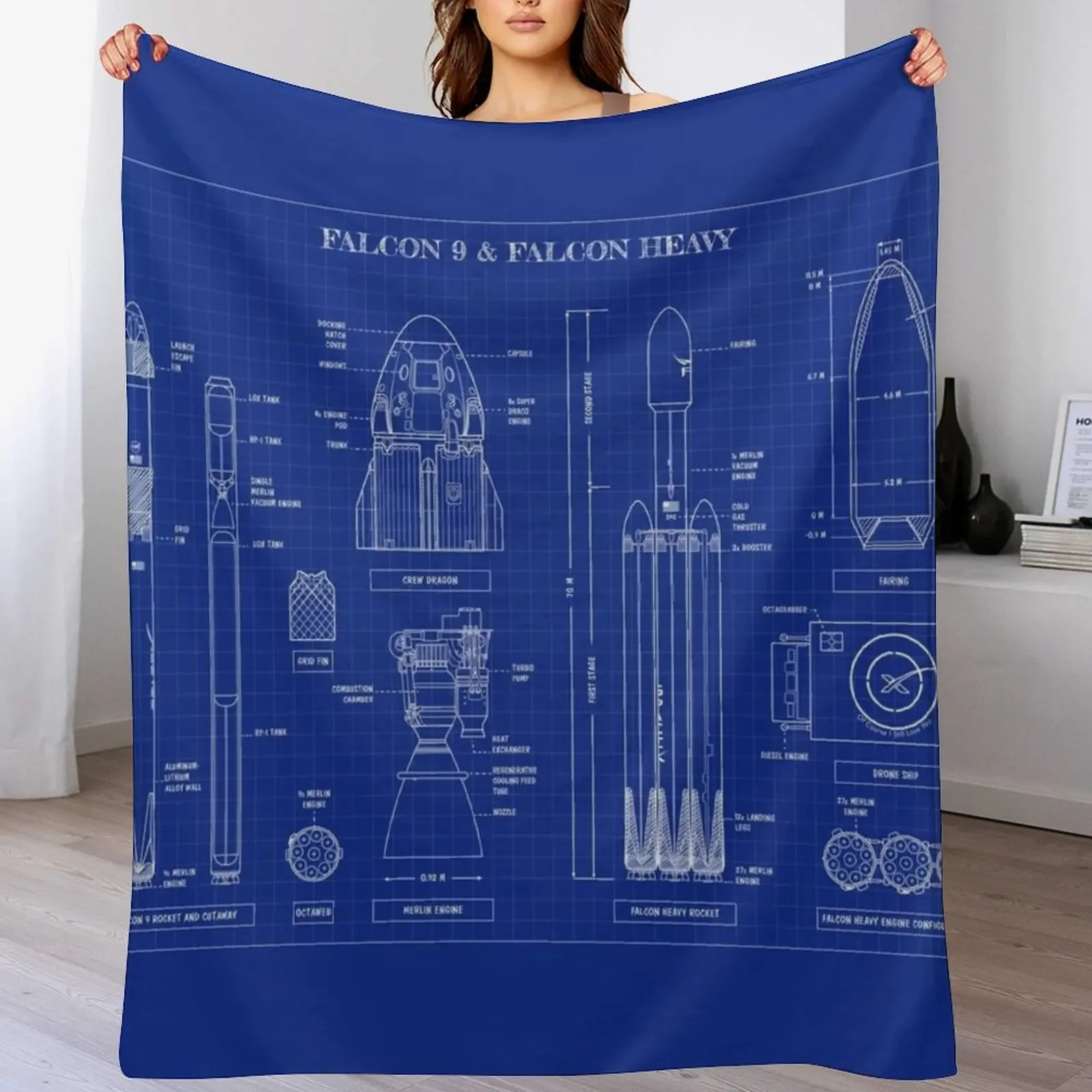 SPACEX: Falcon 9 & Falcon Heavy (Blueprint) Throw Blanket Travel Size Cozy Blanket for Plane Train
SPACEX: Falcon 9 & Falcon Heavy (Blueprint) Throw Blanket Travel Size Cozy Blanket for Plane Train