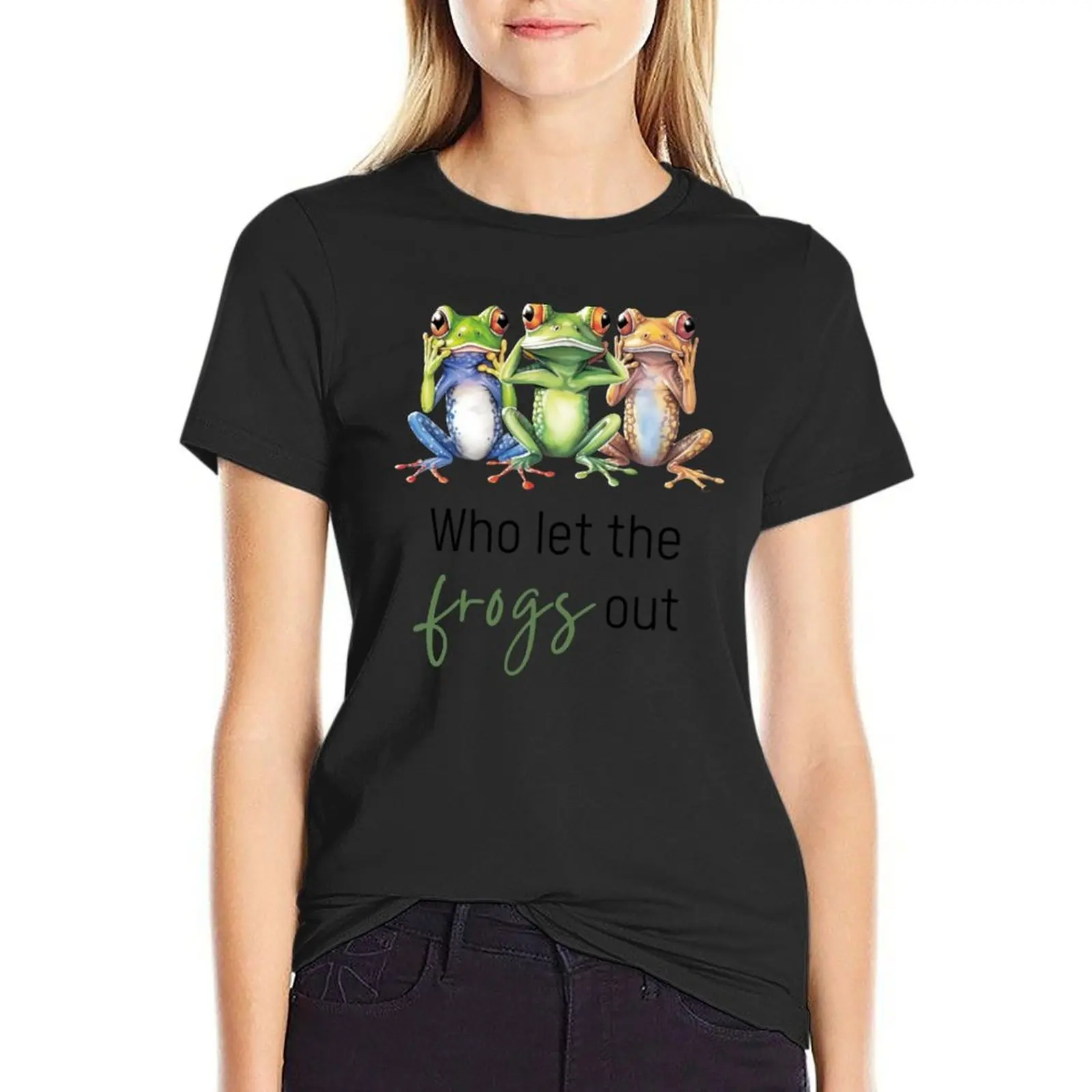 Who Let The Frogs Out : Song Title Pun T-Shirt funnys Female clothing white t shirts for Women
Who Let The Frogs Out : Song Title Pun T-Shirt funnys Female clothing white t shirts for Women