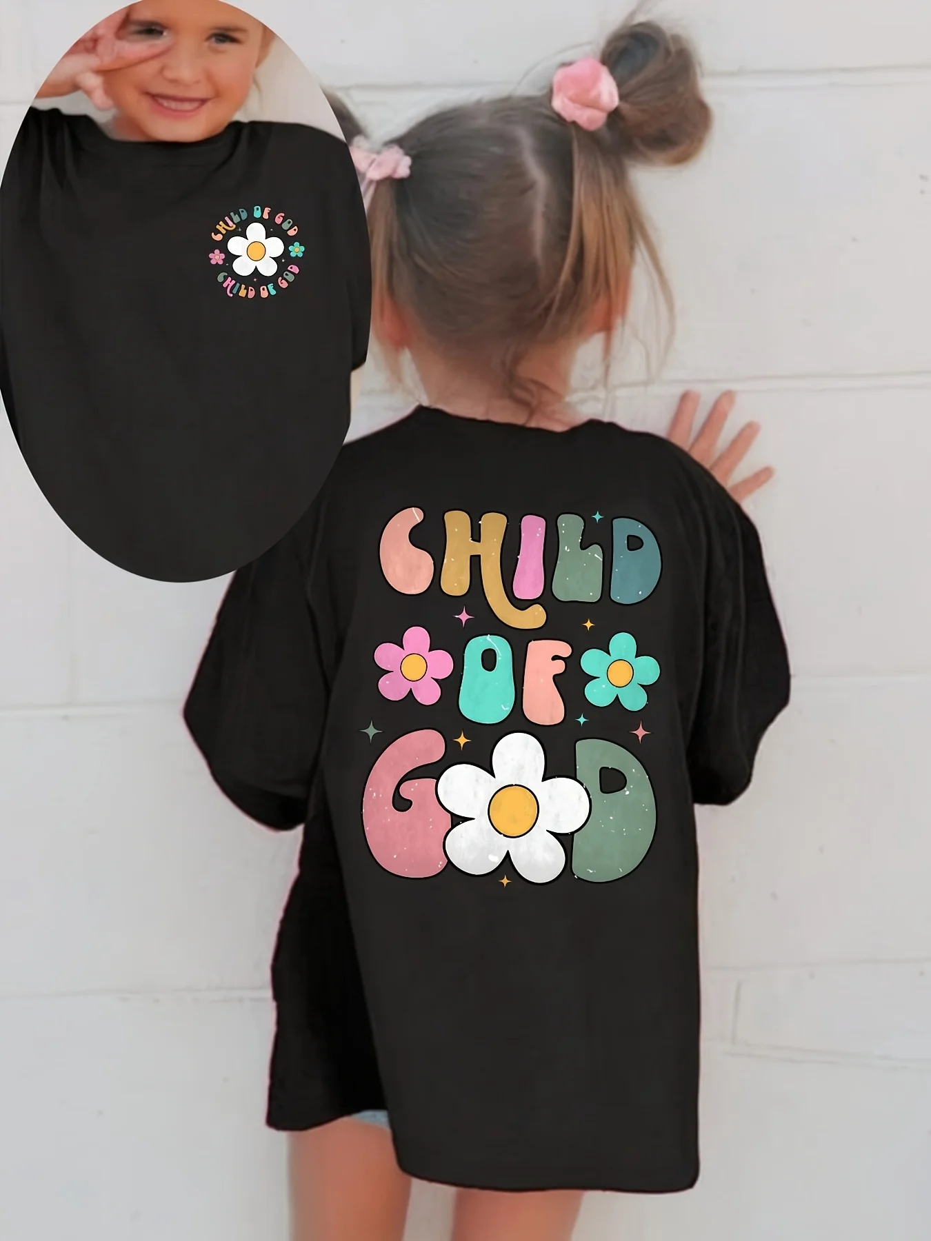 Girl's Son of God double-sided printed T-shirt with floral and letter design, soft and breathable summer casual wear
Girl's Son of God double-sided printed T-shirt with floral and letter design, soft and breathable summer casual wear