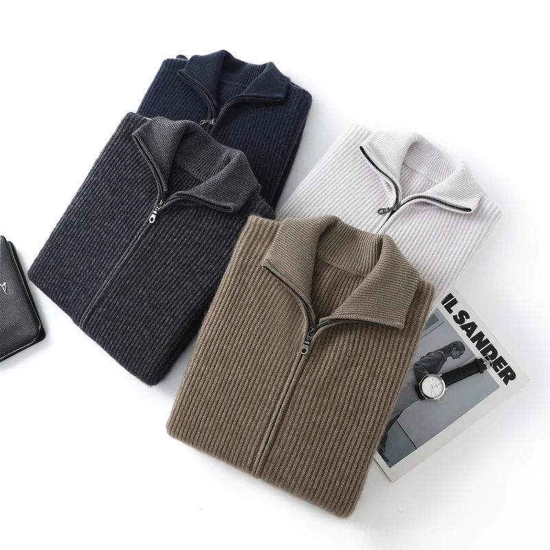 Men's Double Zipper Collar Cardigan 100% Cashmere Thick Knitted Sweater Business Casual Solid Color Warm Cardigan Autumn/Winter
Men's Double Zipper Collar Cardigan 100% Cashmere Thick Knitted Sweater Business Casual Solid Color Warm Cardigan Autumn/Winter