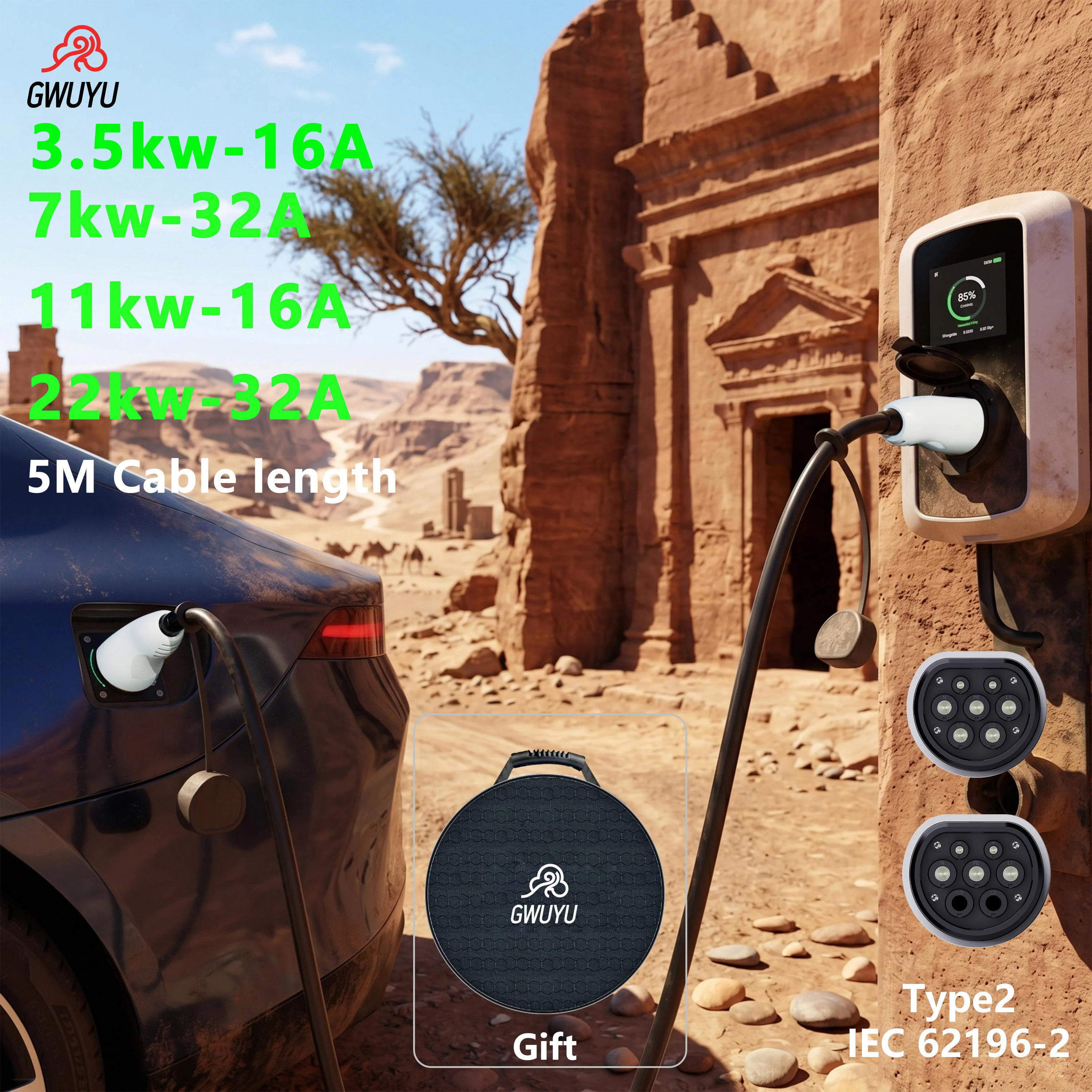 GWUYU EV Charger EU Standard Dual Charging Gun Single Phase Three Phase 3.5KW 7KW 11KW 22KW IP65 Waterproof
GWUYU EV Charger EU Standard Dual Charging Gun Single Phase Three Phase 3.5KW 7KW 11KW 22KW IP65 Waterproof