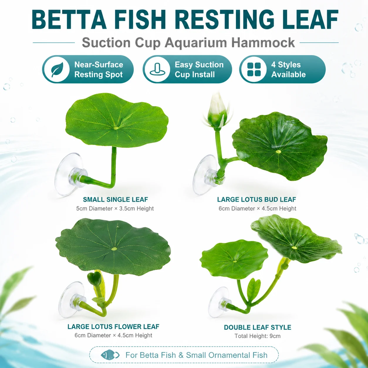 Betta Fish Resting Leaf Hammock with Suction Cup, Artificial Lotus Aquarium Perch Bed for Long Fin Fish Tank, Single Double Leaf
Betta Fish Resting Leaf Hammock with Suction Cup, Artificial Lotus Aquarium Perch Bed for Long Fin Fish Tank, Single Double Leaf