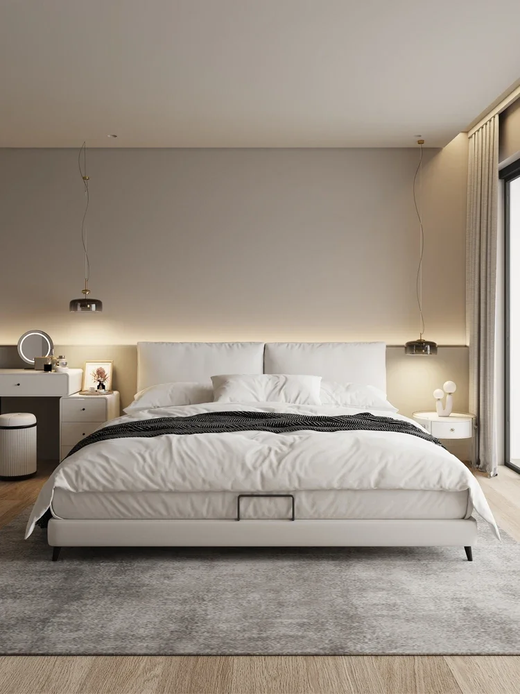 Genuine leather bed, modern and minimalist master bedroom soft pack bed, light luxury silicone leather cream series double bed
Genuine leather bed, modern and minimalist master bedroom soft pack bed, light luxury silicone leather cream series double bed
