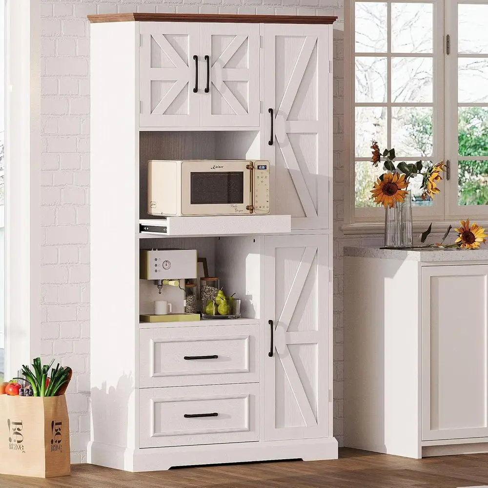 White Kitchen Pantry Cabinet with Hutch and Microwave Stand, Tall Storage Cabinet for Dining or Living Room
White Kitchen Pantry Cabinet with Hutch and Microwave Stand, Tall Storage Cabinet for Dining or Living Room