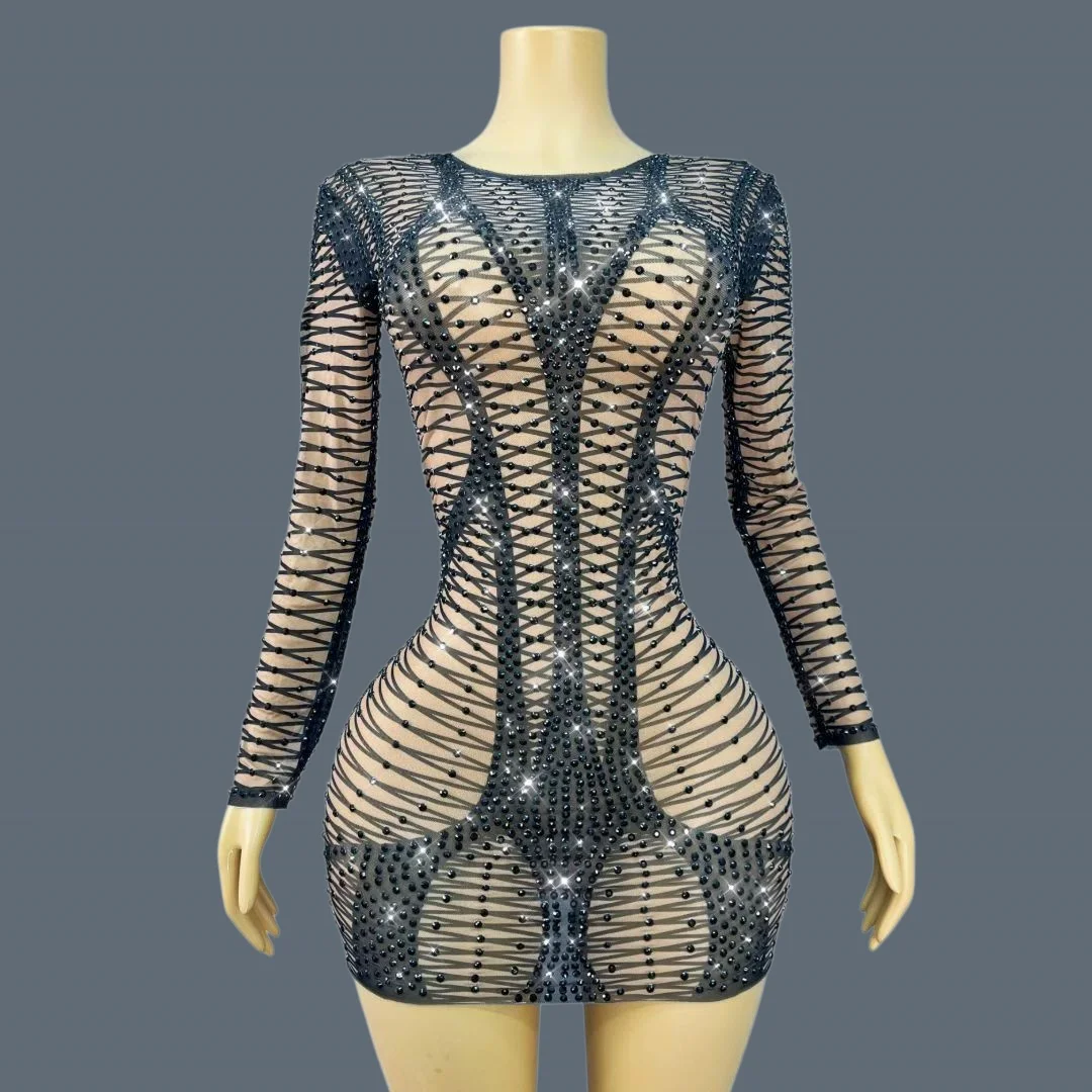 Sparkly Rhinestone Mini Dress Geometric Pattern Sheer Bodycon Outfit Women Nightclub Party Drag Queen Stage Costume Heidianxian
Sparkly Rhinestone Mini Dress Geometric Pattern Sheer Bodycon Outfit Women Nightclub Party Drag Queen Stage Costume Heidianxian