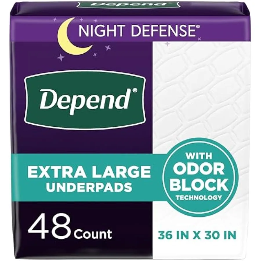 Depend Underpads XL Disposable Incontinence Bed Pads for Adults Slip Resistant 36" x 30" 48 Count
Depend Underpads XL Disposable Incontinence Bed Pads for Adults Slip Resistant 36" x 30" 48 Count