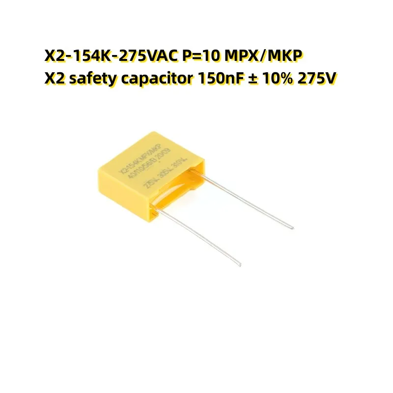 50PCS X2-154K-275VAC P=10 MPX/MKP X2 safety capacitor 150nF ± 10% 275V
50PCS X2-154K-275VAC P=10 MPX/MKP X2 safety capacitor 150nF ± 10% 275V