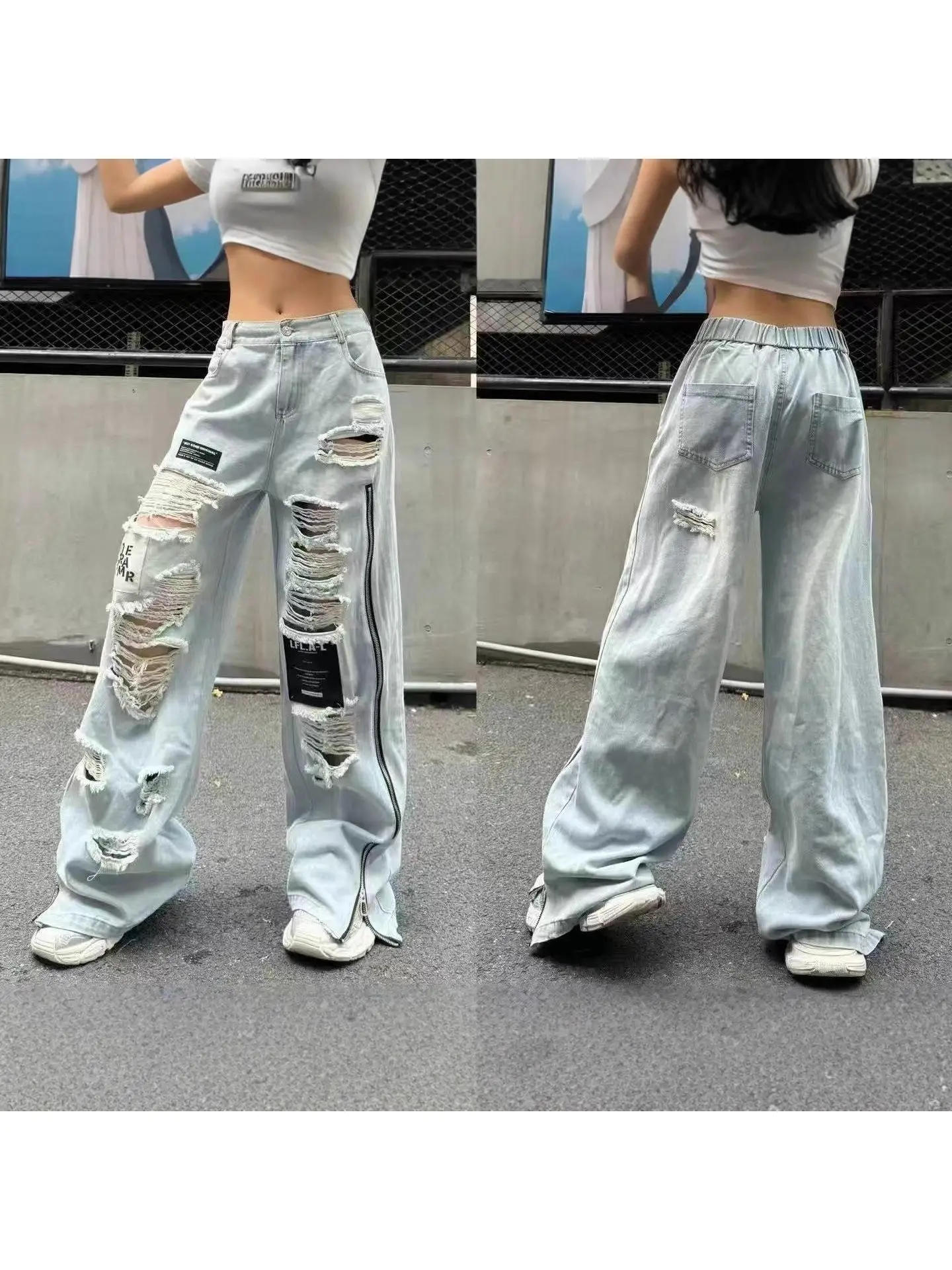 Handmade Washed Zipper Floor-Length Jeans Women's Fashion Spring 2026 New Style Heavy-Duty Distressed Label Denim Pants
Handmade Washed Zipper Floor-Length Jeans Women's Fashion Spring 2026 New Style Heavy-Duty Distressed Label Denim Pants