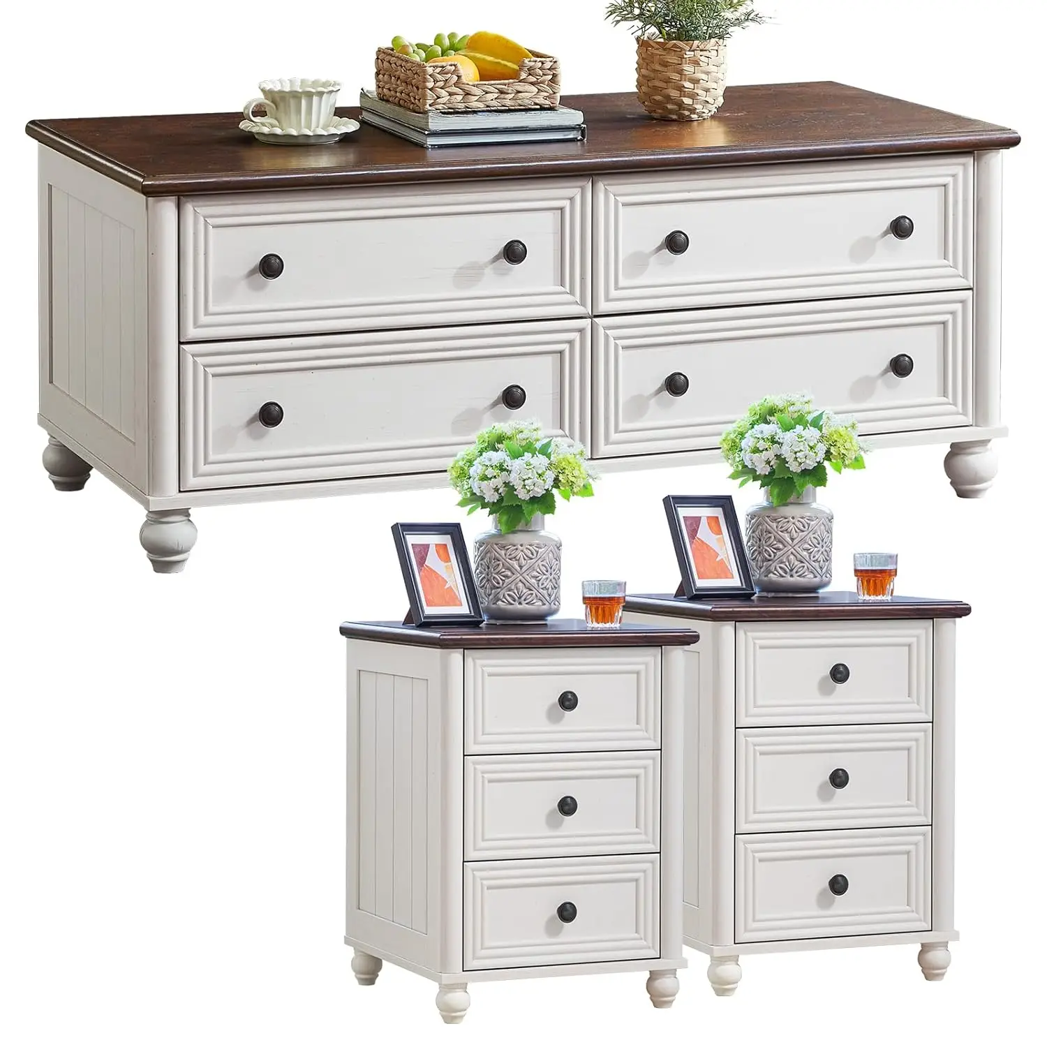 Farmhouse Coffee Table Nightstand Set Wood 54in Center Table 18in 3-Drawer Roman Column Living Room Furniture White ,Customized
Farmhouse Coffee Table Nightstand Set Wood 54in Center Table 18in 3-Drawer Roman Column Living Room Furniture White ,Customized