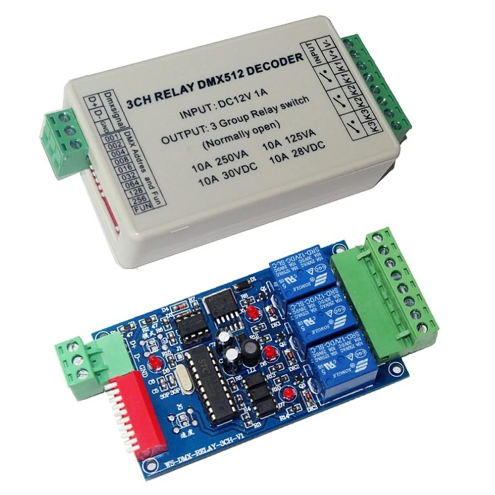 3-канальный контроллер управления освещением DMX512, 3-канальная релейная плата DMX, выходной декодер, переключатель 12 В постоянного тока, 10 А * 3 канала, релейный модуль, релейный контроллер
3-канальный контроллер управления освещением DMX512, 3-канальная релейная плата DMX, выходной декодер, переключатель 12 В постоянного тока, 10 А * 3 канала, релейный модуль, релейный контроллер