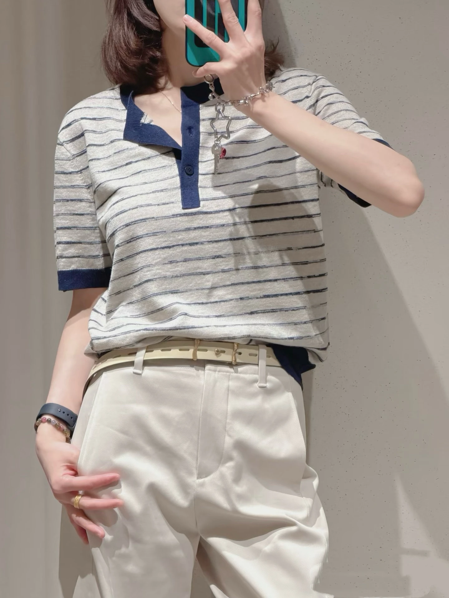 Retro Blue White Striped Knitted T Shirt Women Summer Loose Slim Fit Collared Short Sleeve Top Sleeveless Vest Breathable Moi...
Retro Blue White Striped Knitted T Shirt Women Summer Loose Slim Fit Collared Short Sleeve Top Sleeveless Vest Breathable Moi...