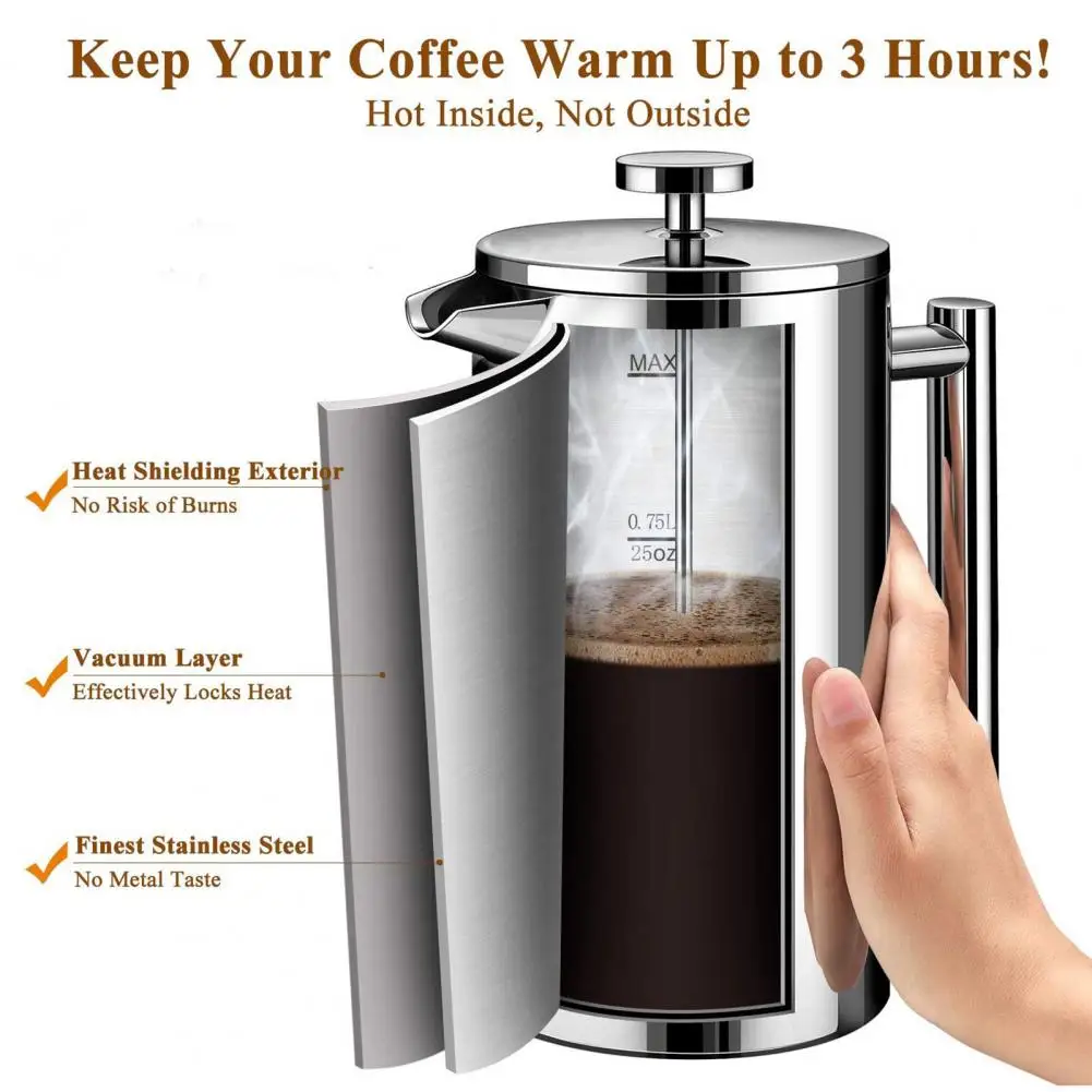 Camping Coffee Maker Insulated Coffee Press Pot Portable Stainless Steel Coffee Press Pot for Home Kitchen Easy to Insulated
Camping Coffee Maker Insulated Coffee Press Pot Portable Stainless Steel Coffee Press Pot for Home Kitchen Easy to Insulated