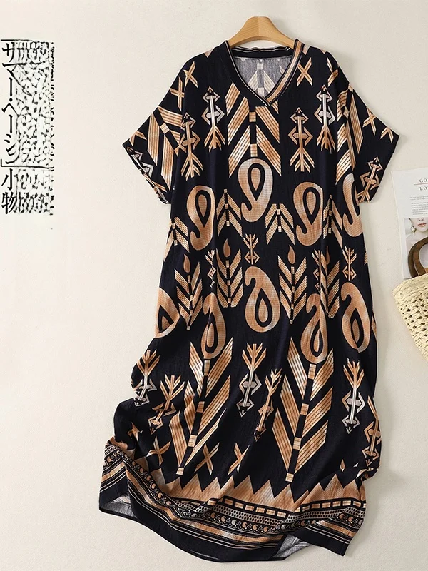 Summer New plus Size round Neck Print Dress Silk Blend Short Sleeve Long Dress Women's Fashion Citywalk Skirt Casual Dress
Summer New plus Size round Neck Print Dress Silk Blend Short Sleeve Long Dress Women's Fashion Citywalk Skirt Casual Dress