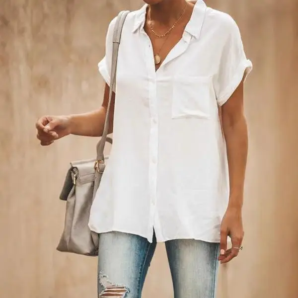 Women's Sweet Style Shirt with Open Pockets Short Sleeve Batwing Sleeve Fashionable Casual Color Block Deformation Resistant
Women's Sweet Style Shirt with Open Pockets Short Sleeve Batwing Sleeve Fashionable Casual Color Block Deformation Resistant