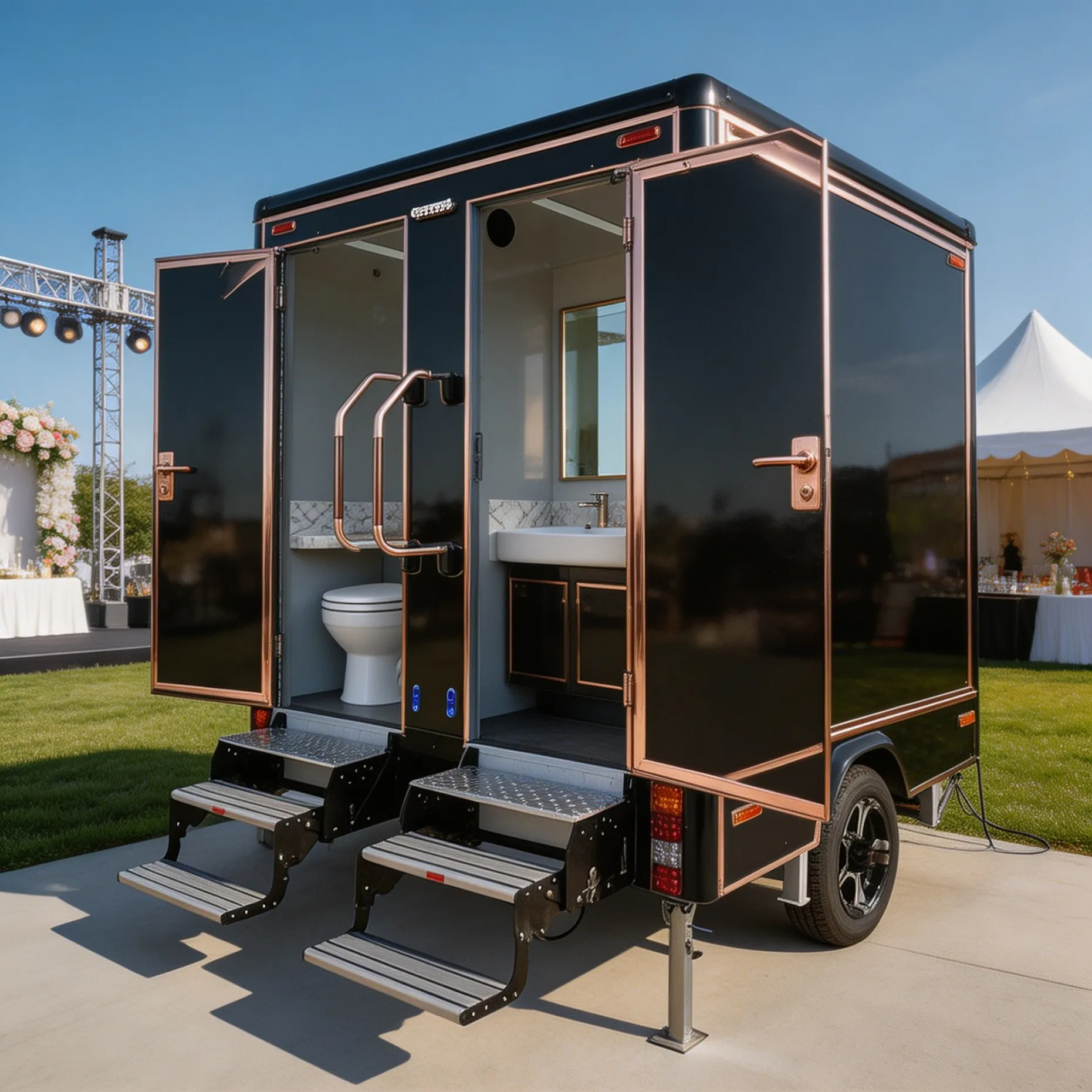 High Quality Luxury Restroom Toilets and Shower Outdoor Bathroom Trailer Toilet Mobile Portable Toilet Trailer
High Quality Luxury Restroom Toilets and Shower Outdoor Bathroom Trailer Toilet Mobile Portable Toilet Trailer