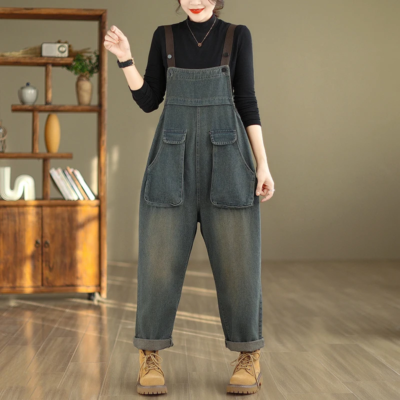 #1485 Autumn Winter Vintage Denim Jumpsuits Women Big Pockets Loose Wide Leg Jeans Jumpsuits Ladies Denim Overalls Sleeveless
#1485 Autumn Winter Vintage Denim Jumpsuits Women Big Pockets Loose Wide Leg Jeans Jumpsuits Ladies Denim Overalls Sleeveless