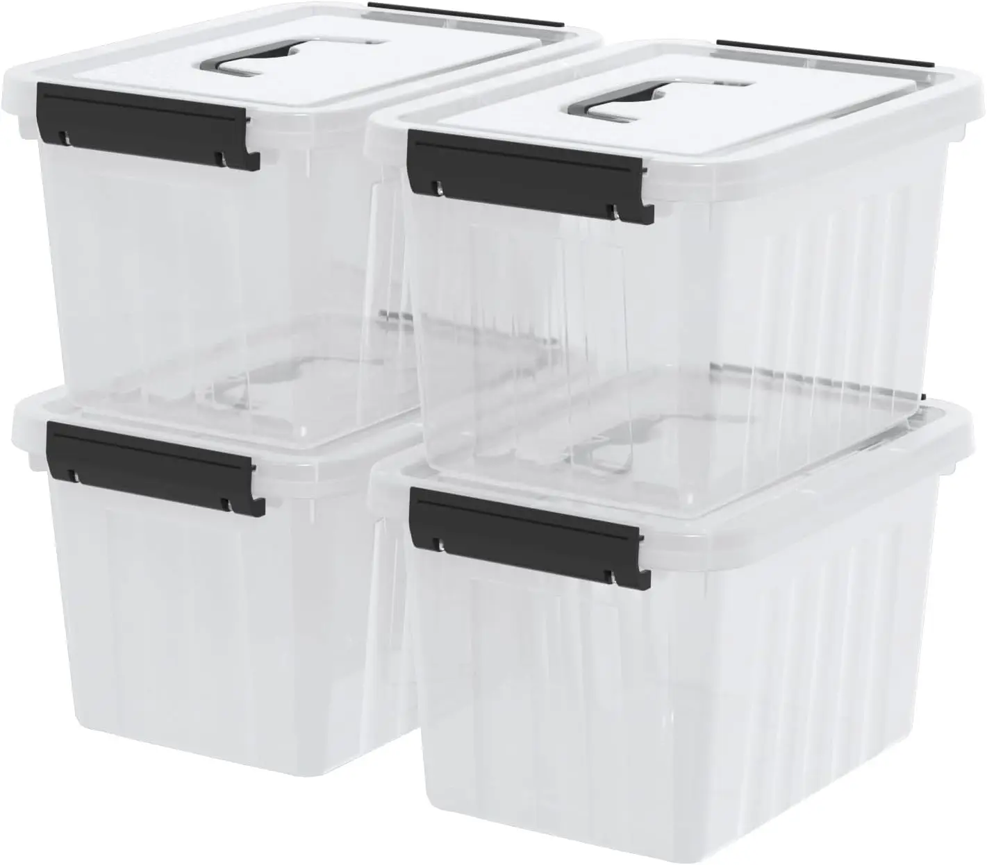 Clear Plastic Storage Box with Black Handle, 4-Pack, L Size, Locking Lid
Clear Plastic Storage Box with Black Handle, 4-Pack, L Size, Locking Lid