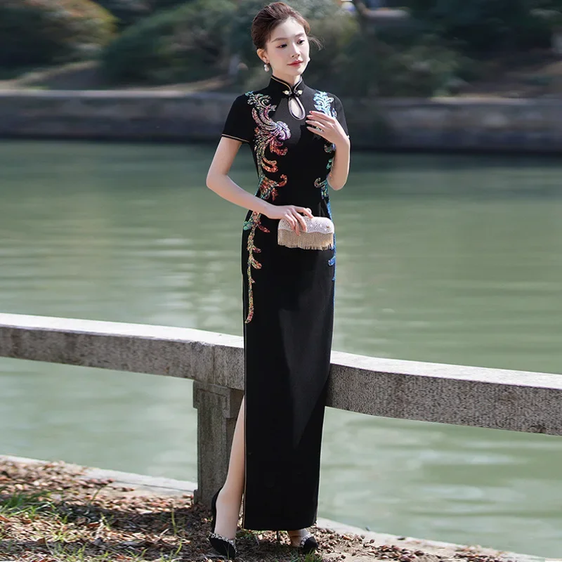 Elegant Cheongsam Women Qipao Chinese Style Dress Vintage Mandarin Collar Cheongsams Big Size 3Xl4Xl5Xl Vestidos Fashion Show
Elegant Cheongsam Women Qipao Chinese Style Dress Vintage Mandarin Collar Cheongsams Big Size 3Xl4Xl5Xl Vestidos Fashion Show