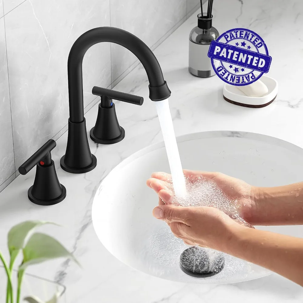 Bathroom Faucets for Sink 3 Hole, Hurran Matte Black Bathroom Sink Faucet with Pop-up Drain and Supply Lines, Stainless Steel
Bathroom Faucets for Sink 3 Hole, Hurran Matte Black Bathroom Sink Faucet with Pop-up Drain and Supply Lines, Stainless Steel
