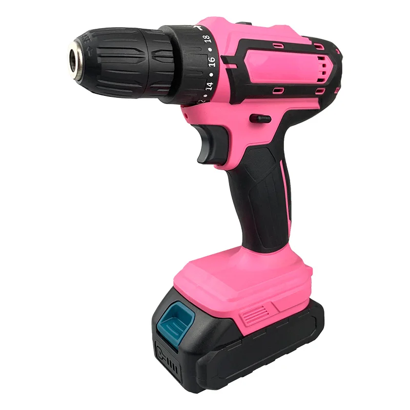 Перезаряжаемая розовая аккумуляторная дрель для домашнего использования, матовая ручная дрель с литиевой батареей для женщин, поддержка настройки OEM 
Перезаряжаемая розовая аккумуляторная дрель для домашнего использования, матовая ручная дрель с литиевой батареей для женщин, поддержка настройки OEM