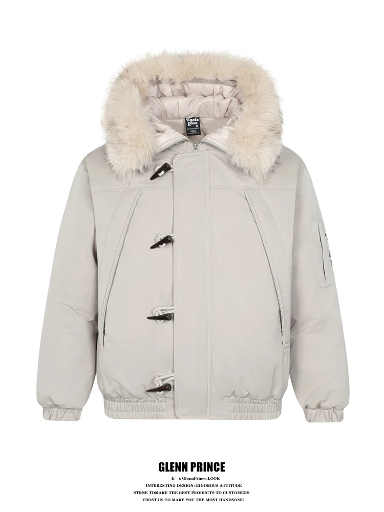 Warmth Insulated Hooded Parka Coat with Large Fur Collar And Horn Buttons Korean Sle Winter Cotton Jaet for Youth
Warmth Insulated Hooded Parka Coat with Large Fur Collar And Horn Buttons Korean Sle Winter Cotton Jaet for Youth